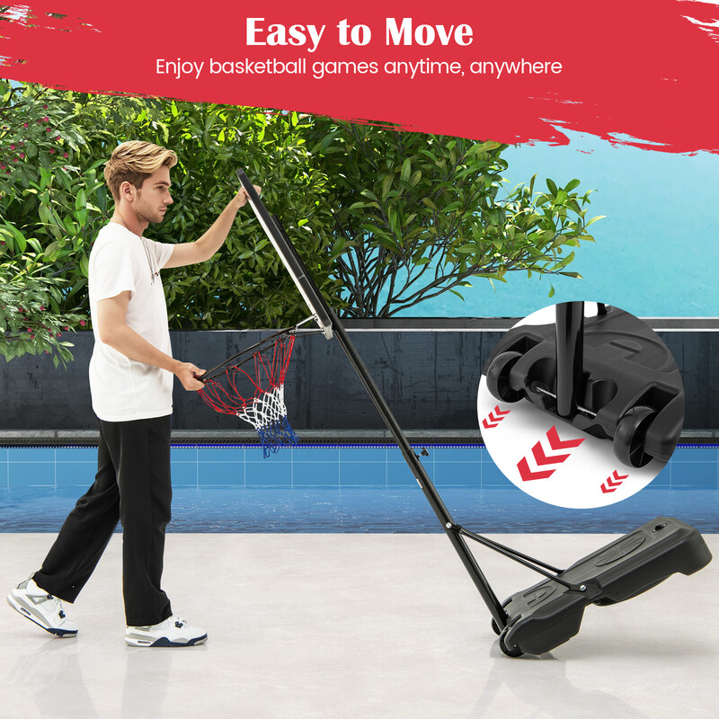 Justerbar pool basketställning för utomhusbruk med stabil konstruktion och transporthjul