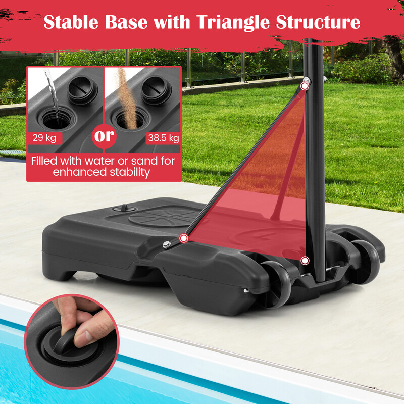 Justerbar pool basketställning för utomhusbruk med stabil konstruktion och transporthjul