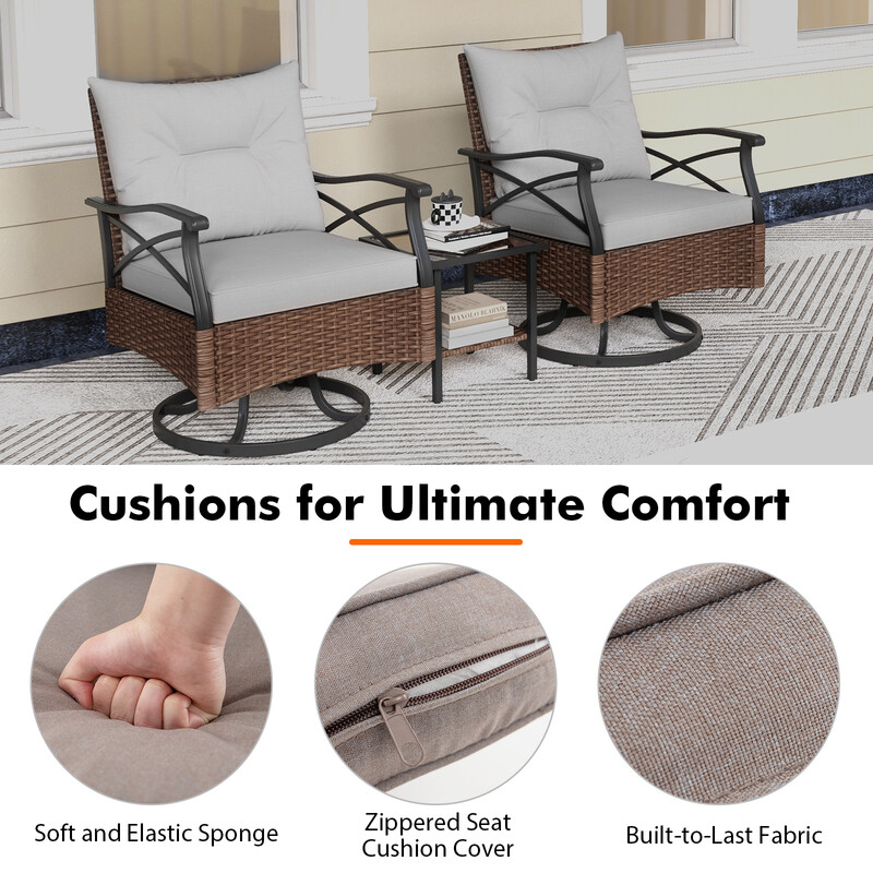 Rottingset för trädgård och balkong med 2 gungstolar och bord