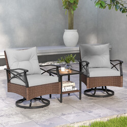 Rottingset för trädgård och balkong med 2 gungstolar och bord