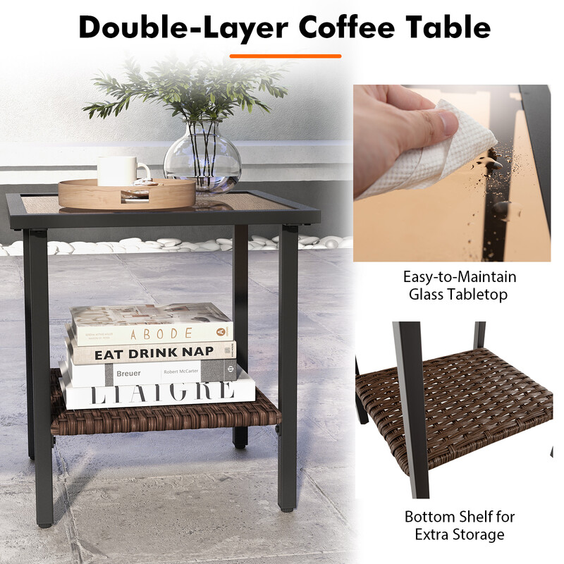 Rottingset för trädgård och balkong med 2 gungstolar och bord