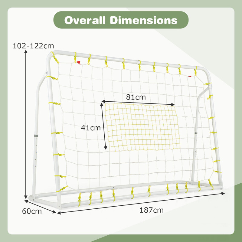 2-i-1 fotbollsmål och rebounder för barn, justerbar höjd, vädertålig, 187 x 60 x 102-122,5 cm