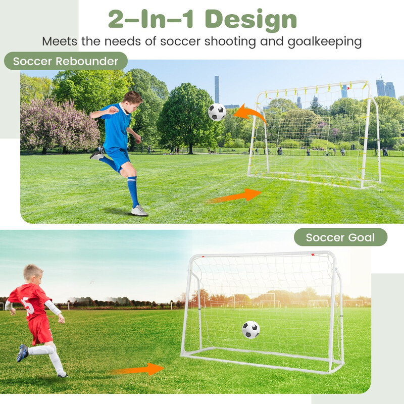2-i-1 fotbollsmål och rebounder för barn, justerbar höjd, vädertålig, 187 x 60 x 102-122,5 cm