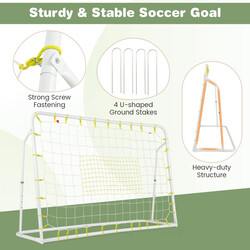 2-i-1 fotbollsmål och rebounder för barn, justerbar höjd, vädertålig, 187 x 60 x 102-122,5 cm
