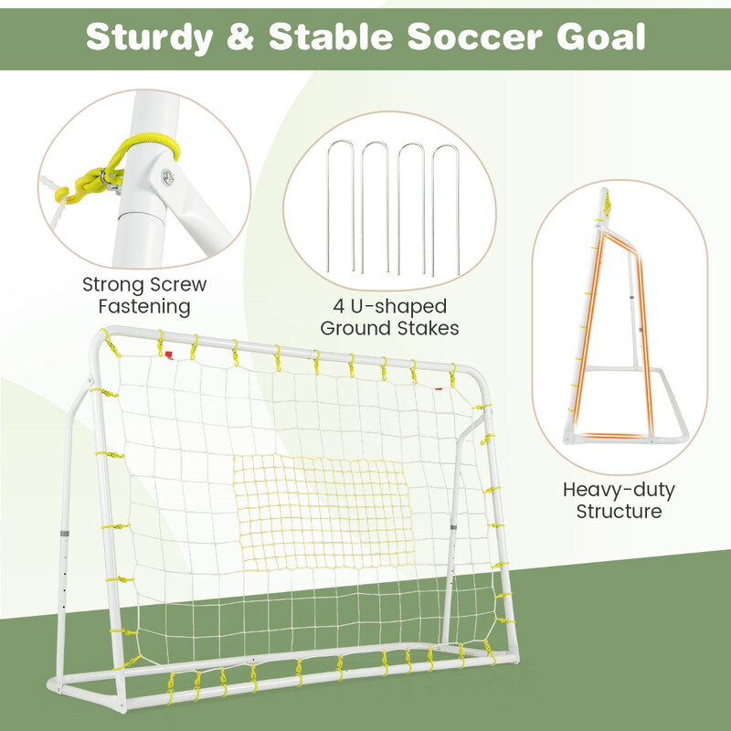 2-i-1 fotbollsmål och rebounder för barn, justerbar höjd, vädertålig, 187 x 60 x 102-122,5 cm