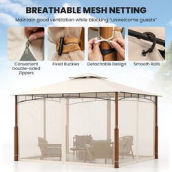 Paviljong 3,6 x 3 m med dubbeltak och myggnät för trädgård, vattentätt partytält