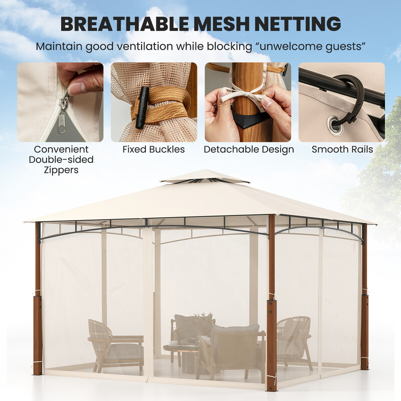 Paviljong 3,6 x 3 m med dubbeltak och myggnät för trädgård, vattentätt partytält
