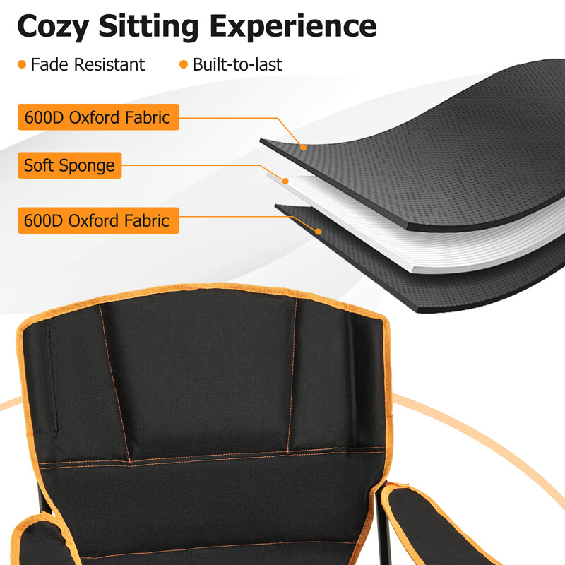 Campingstol med avtagbart fotstöd, mugghållare och kylväska för utomhusaktiviteter