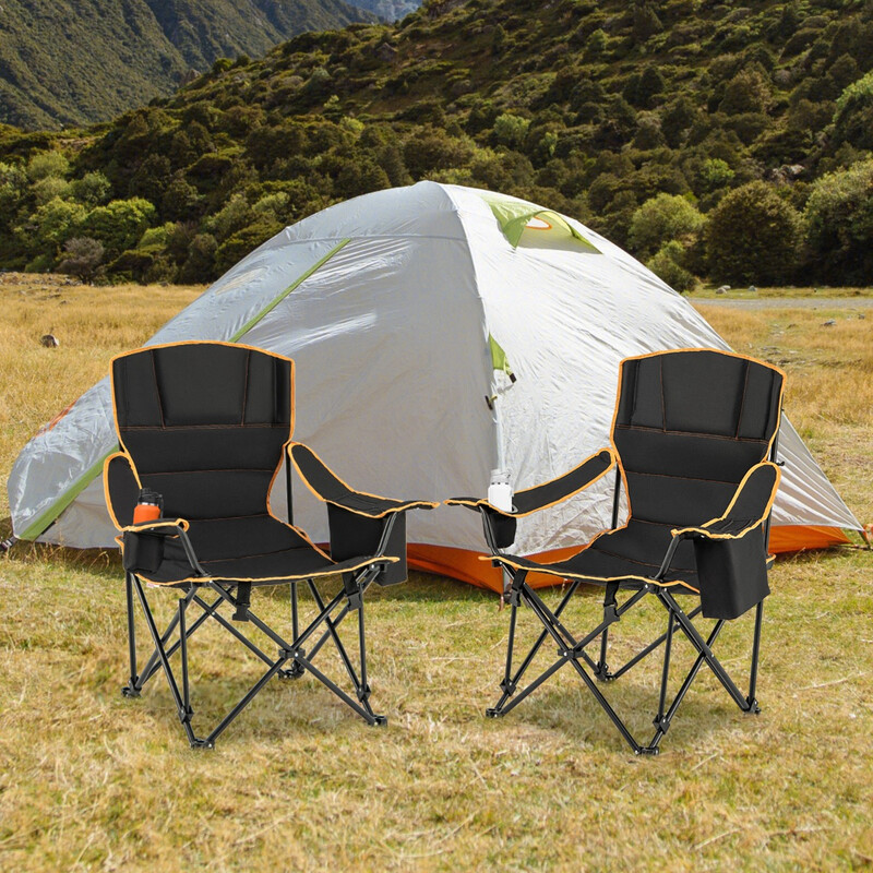 Campingstol med avtagbart fotstöd, mugghållare och kylväska för utomhusaktiviteter