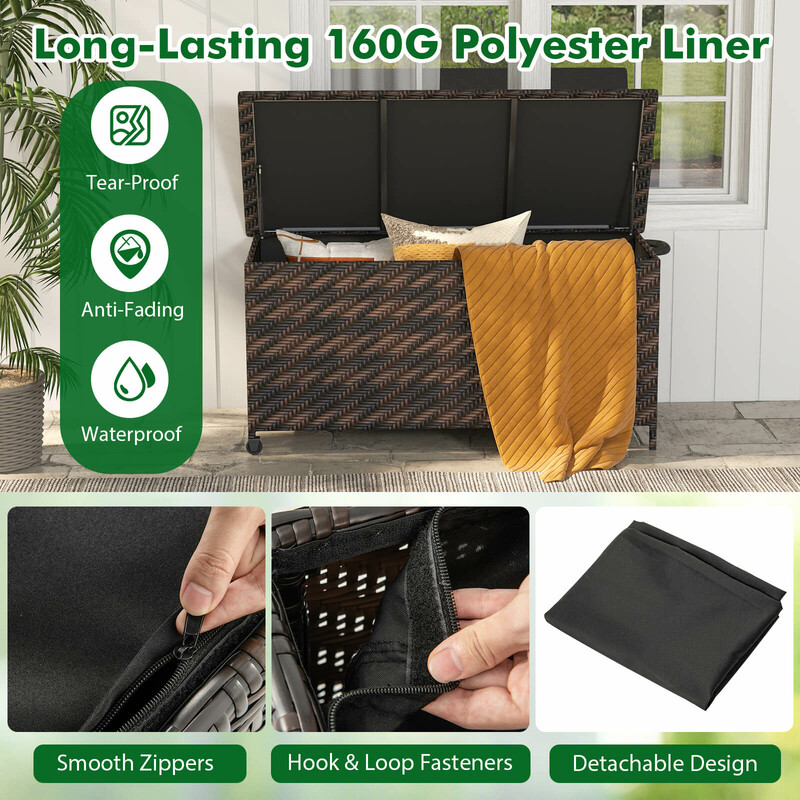 Förvaringslåda i rotting med hjul och 320L kapacitet, vattentät och mångsidig användning