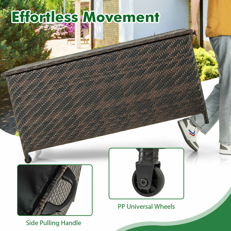 Förvaringslåda i rotting med hjul och 320L kapacitet, vattentät och mångsidig användning