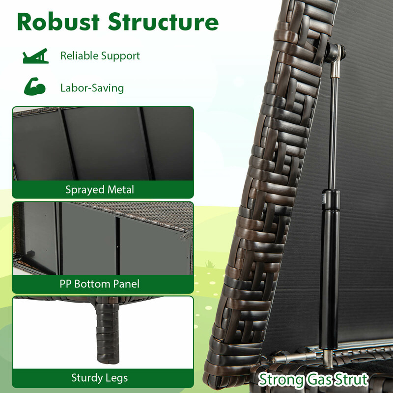Förvaringslåda i rotting med hjul och 320L kapacitet, vattentät och mångsidig användning