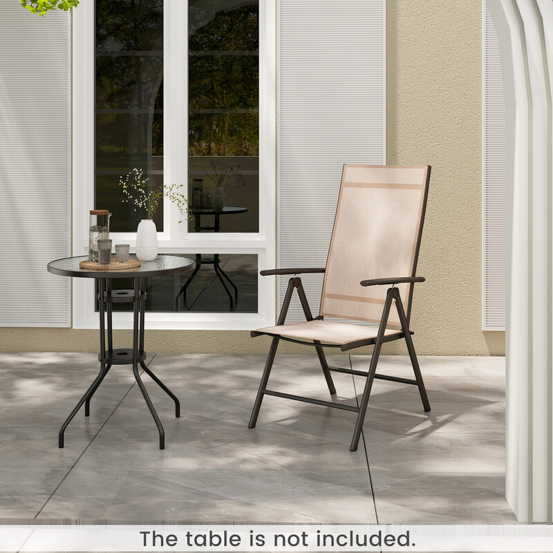 Trädgårdsstol med 7-stegs justerbart ryggstöd, vikbar och hållbar, brun, 180 kg kapacitet