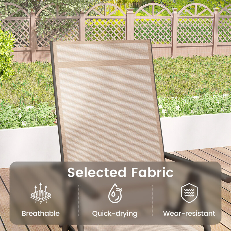 Trädgårdsstol med 7-stegs justerbart ryggstöd, vikbar och hållbar, brun, 180 kg kapacitet