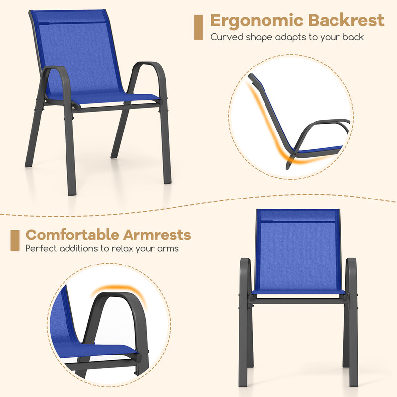 2-pack stapelbara trädgårdsstolar i blått textilene och metall för utomhusbruk