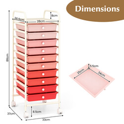 Rullvagn med 10 stapelbara lådor för badrum och kontor rosa