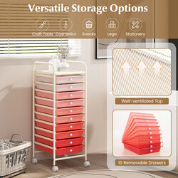 Rullvagn med 10 stapelbara lådor för badrum och kontor rosa