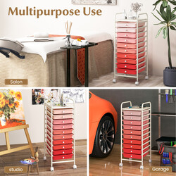 Rullvagn med 10 stapelbara lådor för badrum och kontor rosa