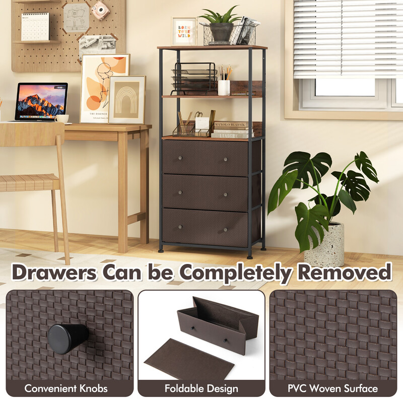 Bokhylla med 3 lådor och öppna hyllor för praktisk förvaring och organisering