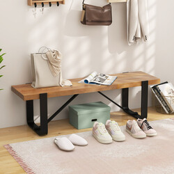 Ingångsbänk med metallram och rustik träskiva för hall och vardagsrum 152,5 x 43 x 44 cm