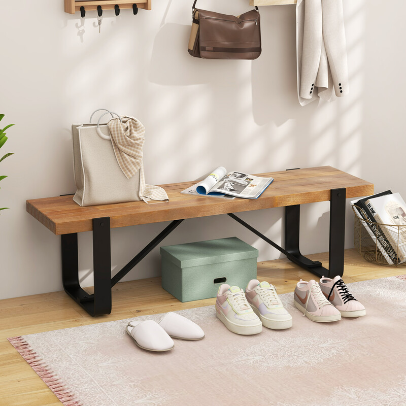 Ingångsbänk med metallram och rustik träskiva för hall och vardagsrum 152,5 x 43 x 44 cm