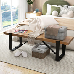 Ingångsbänk med metallram och rustik träskiva för hall och vardagsrum 152,5 x 43 x 44 cm