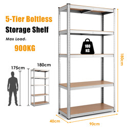 Robust lagerhylla i metall med 5 justerbara hyllplan, enkel montering, 91 x 46 x 183 cm
