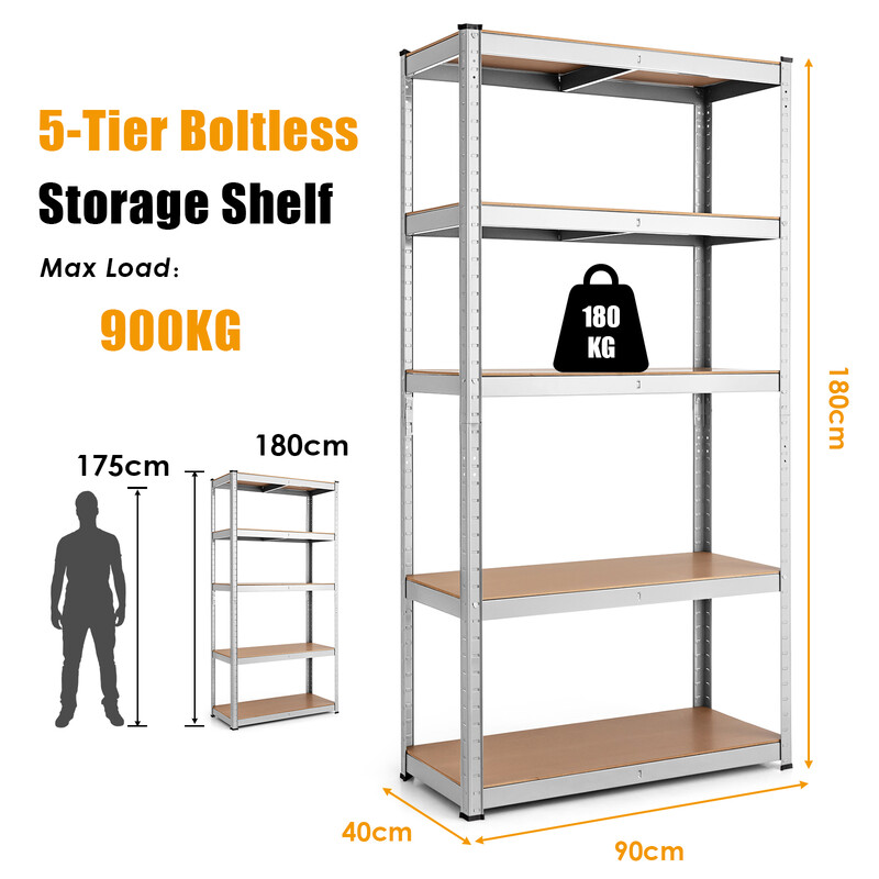 Robust lagerhylla i metall med 5 justerbara hyllplan, enkel montering, 91 x 46 x 183 cm