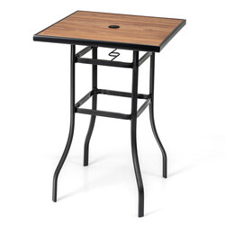 Kvadratiskt balkongbord i träimitation med parasollhål för utomhusbruk