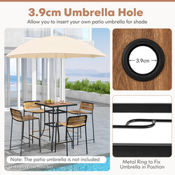 Kvadratiskt balkongbord i träimitation med parasollhål för utomhusbruk