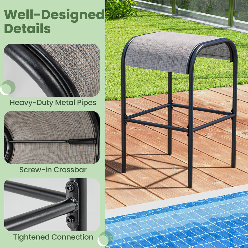 2-pack utomhus barstolar med böjd sits, metallram, ergonomisk design, 180 kg maxbelastning