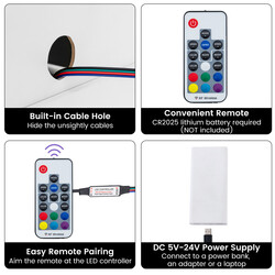 Sängbord med LED-belysning och två lådor i vit högblank design