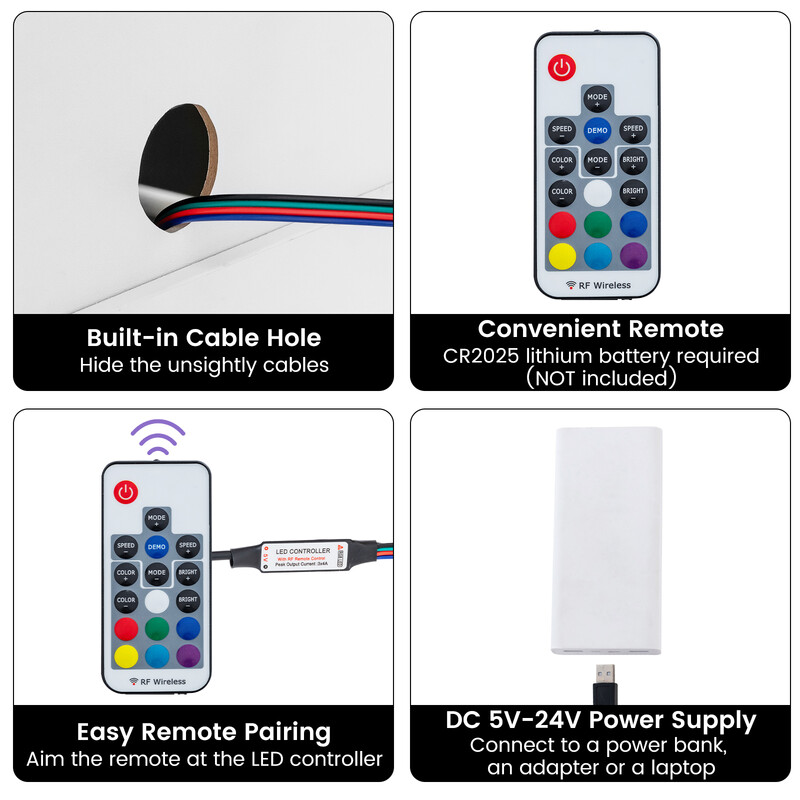 Sängbord med LED-belysning och två lådor i vit högblank design