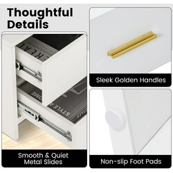 Sängbord med LED-belysning och två lådor i vit högblank design