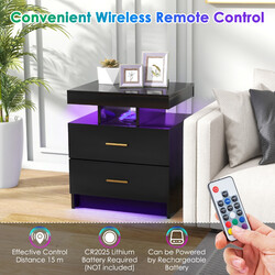 Sängbord med LED-belysning och två lådor i vit högblank design 50 x 40 x 58 cm