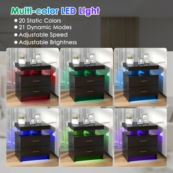 Sängbord med LED-belysning och två lådor i vit högblank design 50 x 40 x 58 cm