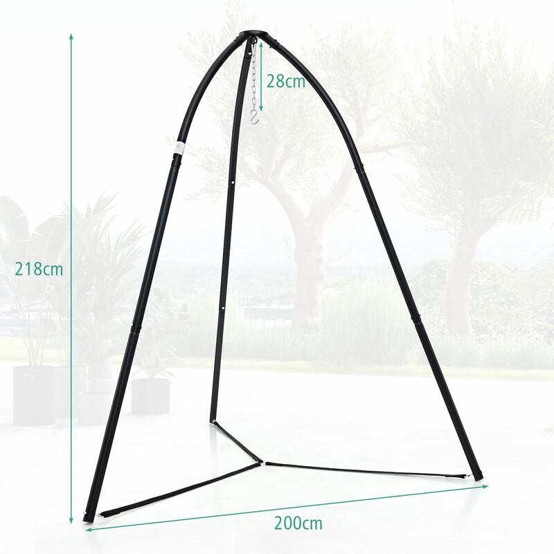 Hängmattställning i metall med tre ben, svart, justerbar, 200 kg kapacitet, 200 x 218 cm