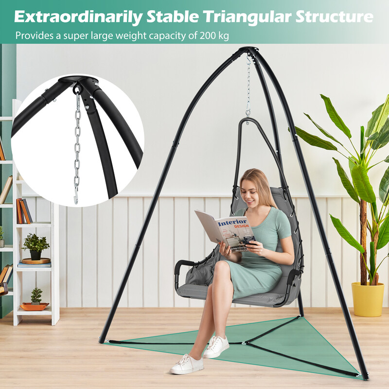 Hängmattställning i metall med tre ben, svart, justerbar, 200 kg kapacitet, 200 x 218 cm