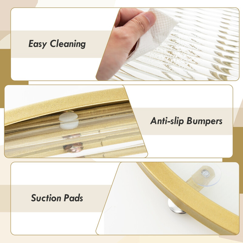 Runt soffbord med två glasnivåer och guldmetallram för elegant förvaring