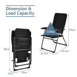 2-pack vikbara trädgårdsstolar med justerbar ryggstöd och robust stålram, svart