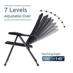 2-pack vikbara trädgårdsstolar med justerbar ryggstöd och robust stålram, svart