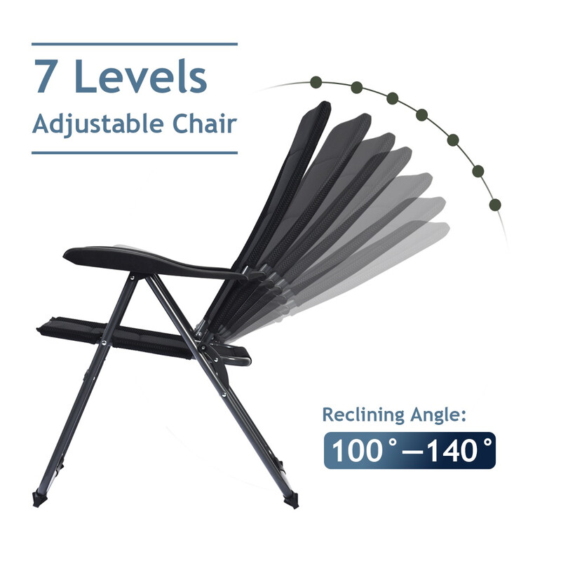 2-pack vikbara trädgårdsstolar med justerbar ryggstöd och robust stålram, svart