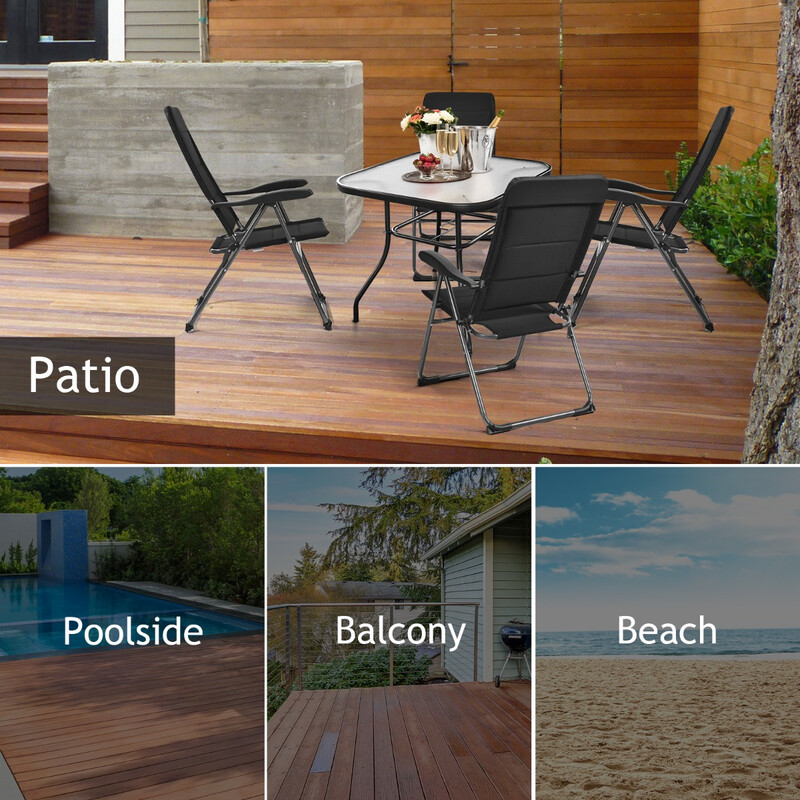 2-pack vikbara trädgårdsstolar med justerbar ryggstöd och robust stålram, svart