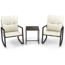 3-delat trädgårdsmöbelset med kuddar, 2 gungstolar och bord för balkong