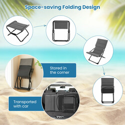 Hopfällbar terrassstol med fotpall och avtagbara kuddar för utomhusbruk i grå färg