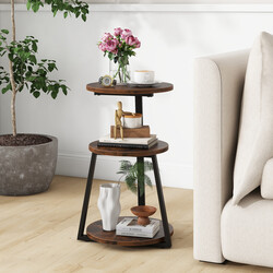 Runt sidobord med metallram och justerbara fotdynor för mångsidig förvaring