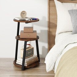 Runt sidobord med metallram och justerbara fotdynor för mångsidig förvaring