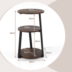 Runt sidobord med metallram och justerbara fotdynor för mångsidig förvaring