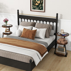 Runt sidobord med metallram och justerbara fotdynor för mångsidig förvaring