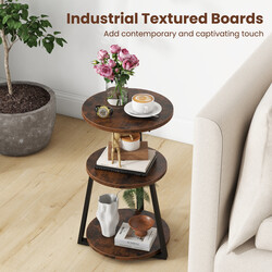 Runt sidobord med metallram och justerbara fotdynor för mångsidig förvaring